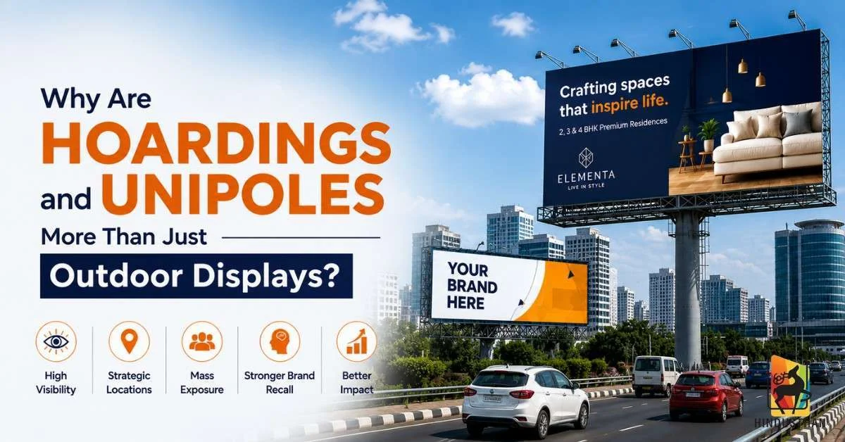 Realistic urban highway with prominent hoardings and unipoles, showing how large outdoor displays create visibility, mass exposure, and stronger brand recall.